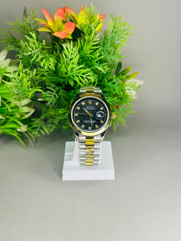 Rolex Gold Watch – Black Dial  – Stainless Steel Luxury Automatic Men’s Timepiece | TIMESTIL