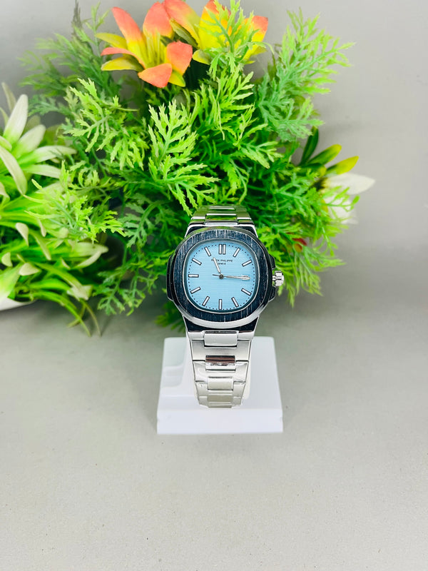 Patek Philippe Silver Blue Dial Watch – Stainless Steel Luxury Men’s Timepiece| TIMESTIL