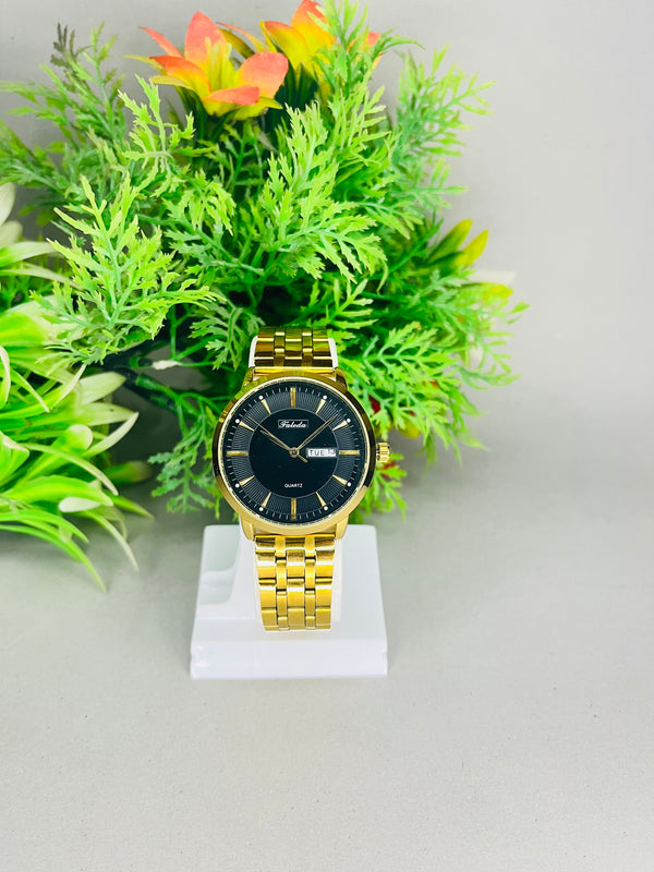 Faleeda Gold Black Dial Watch – Premium Quartz Men’s Timepiece|TIMESTIL