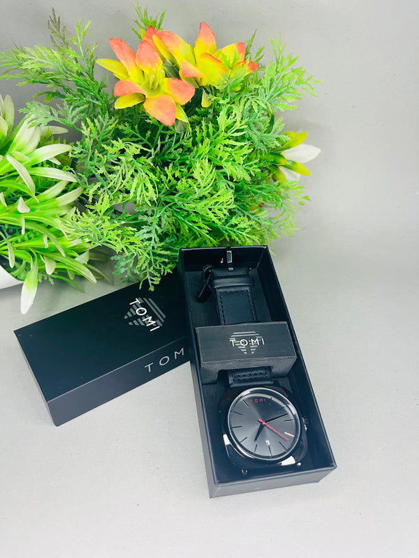 Tomi Classic Black Watch – Black Leather Strap – Modern Minimalist Design|TIMESTIL